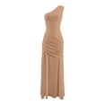 thumbnail image 4 of EliteGoogv Womens One Shoulder Dresses Asymmetrical Ruched Satin Maxi Dresses For Women Slim Fitted Formal Dresses Cocktail Party Evening Gowns Khaki, 4 of 5