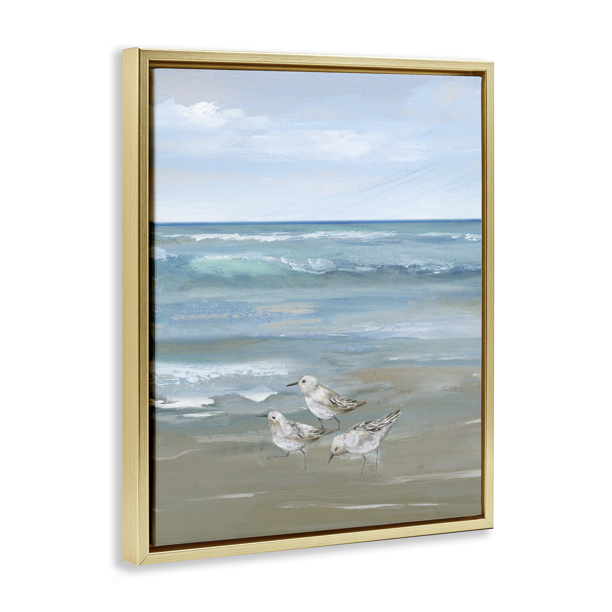 Stupell Industries Sanderlings on Gentle Waves Gold Framed Floater Canvas Wall Art, design by Nan