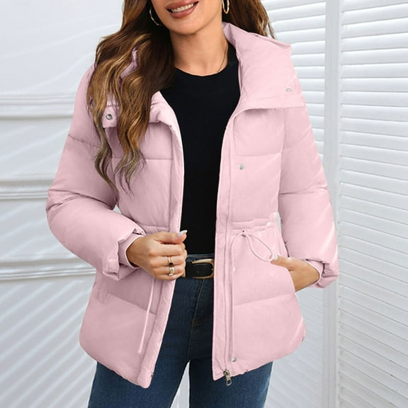 Sriper Womens Quilted Jacket 2025 Winter Hooded Zip up Thermal Padded Coats Long Sleeve Button Down Windproof Puffer Jackets Lapel Soild Color Trendy Outerwear with Pockets Snow Cold Weather Clothes