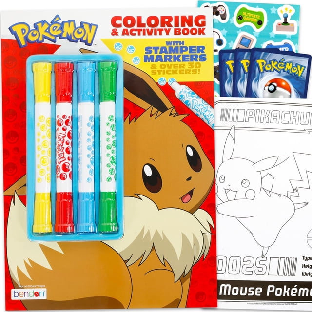 Set de libros para colorear Pokémon Pikachu con sellos, cartas y más
