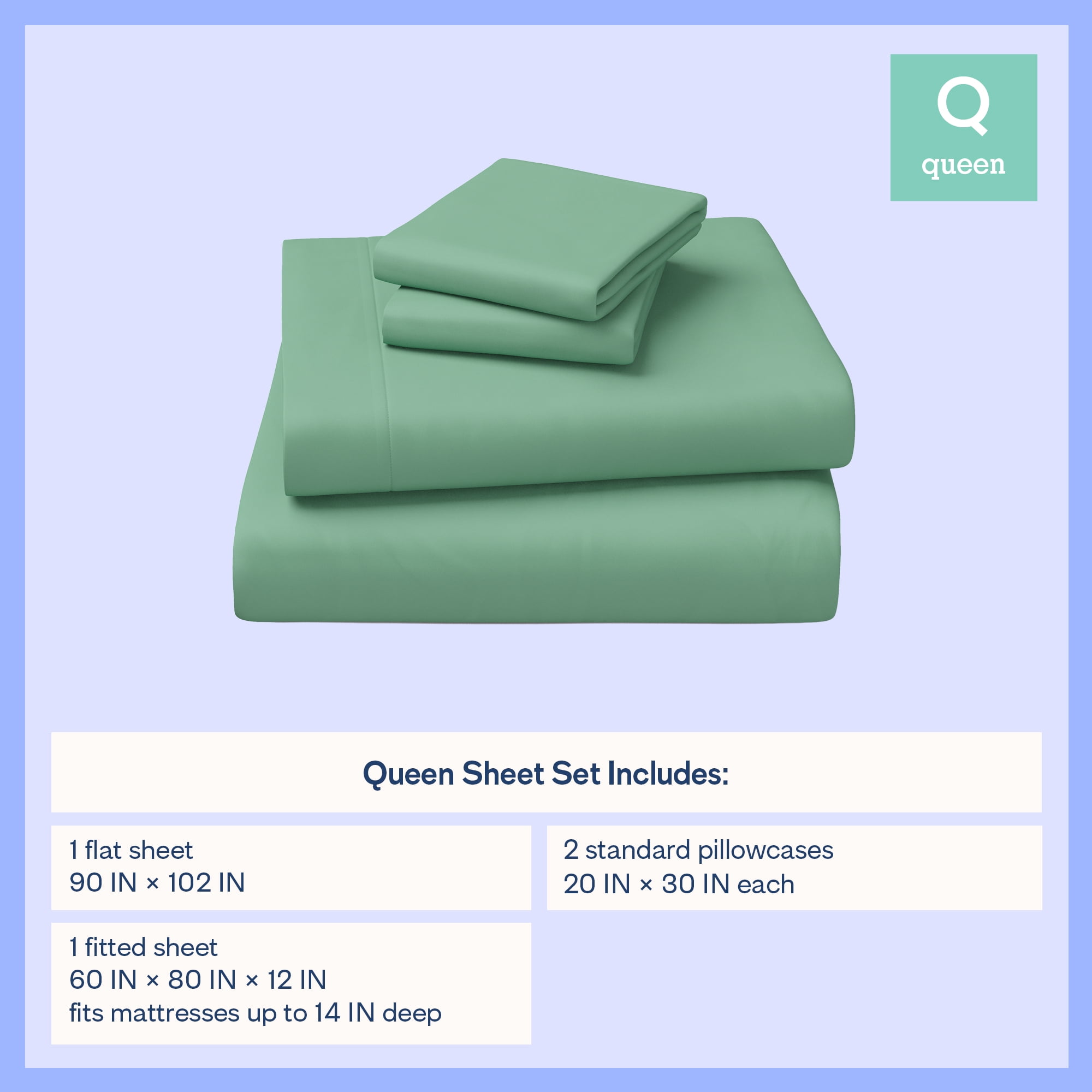 Mainstays Kids Microfiber Bed Sheet Set, Queen, Light Green, 4 Pieces