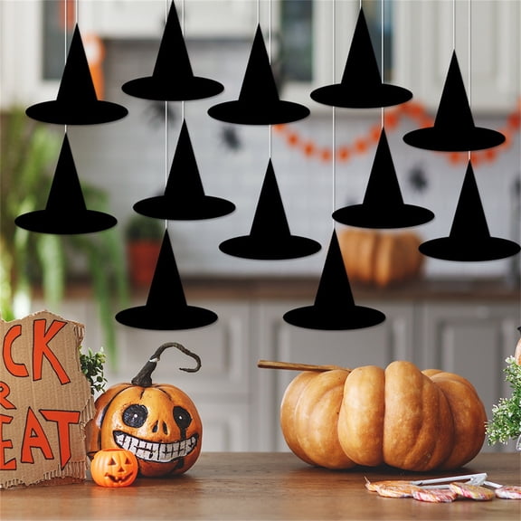 12Pcs Halloween Floating Witch Hat Decor Black Hanging Costume Accessories for Outdoor Porch Ceiling Yard and Party Atmosphere Decoration