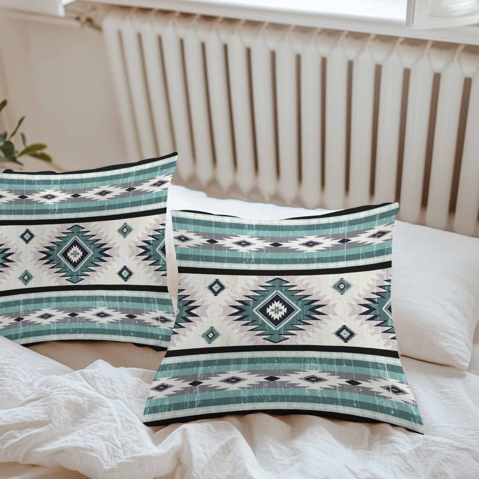 Outdoor Waterproof Throw Pillow Covers Set of 2 Turquoise Boho Aztec Decorative Pillowcases Outdoor Pillows Cushion Case 16x16 Inch Southwest Tribal Geometric Patio Pillows for Couch Sofa Bed Garden