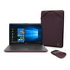 HP 15.6" Laptop Bundle, AMD A4-9125, 4GB SDRAM, 500GB HDD, Wireless Mouse, Sleeve, Berry Mauve, 15-db0094wm