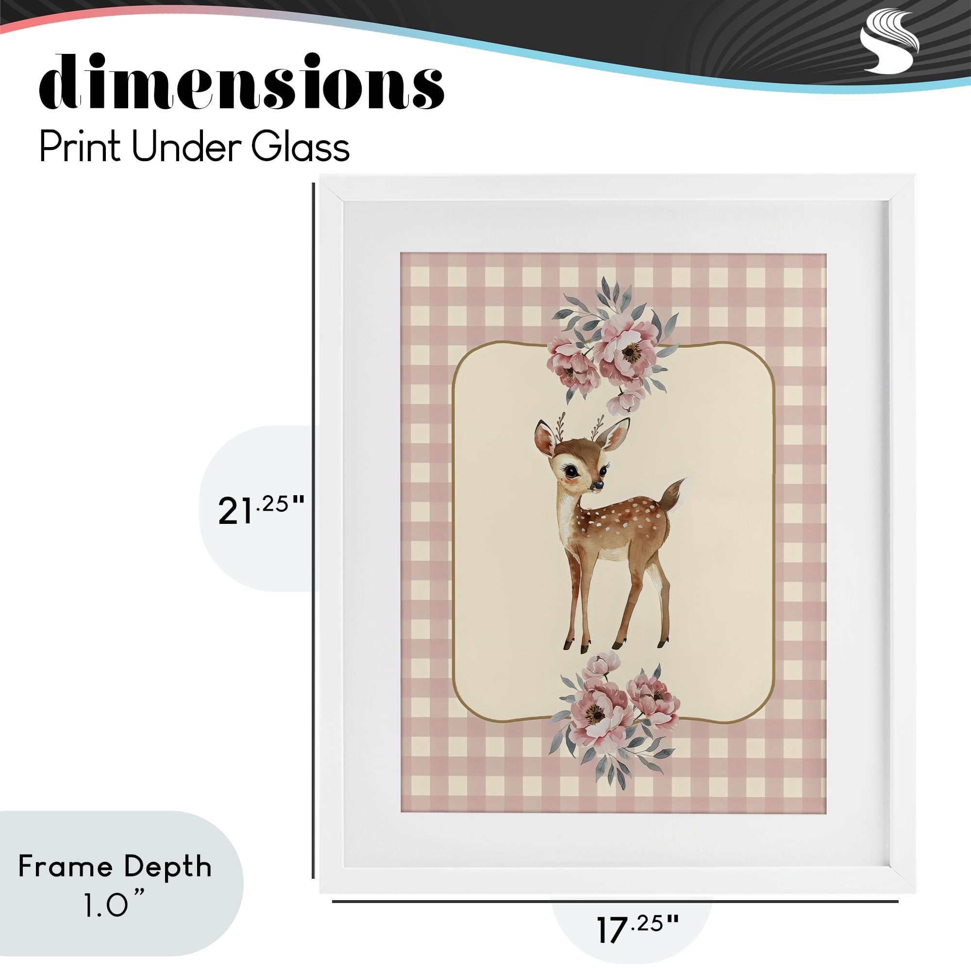 Stupell Industries Baby Deer Pink Gingham White Framed Print Under Glass, design by LSR Design Studio