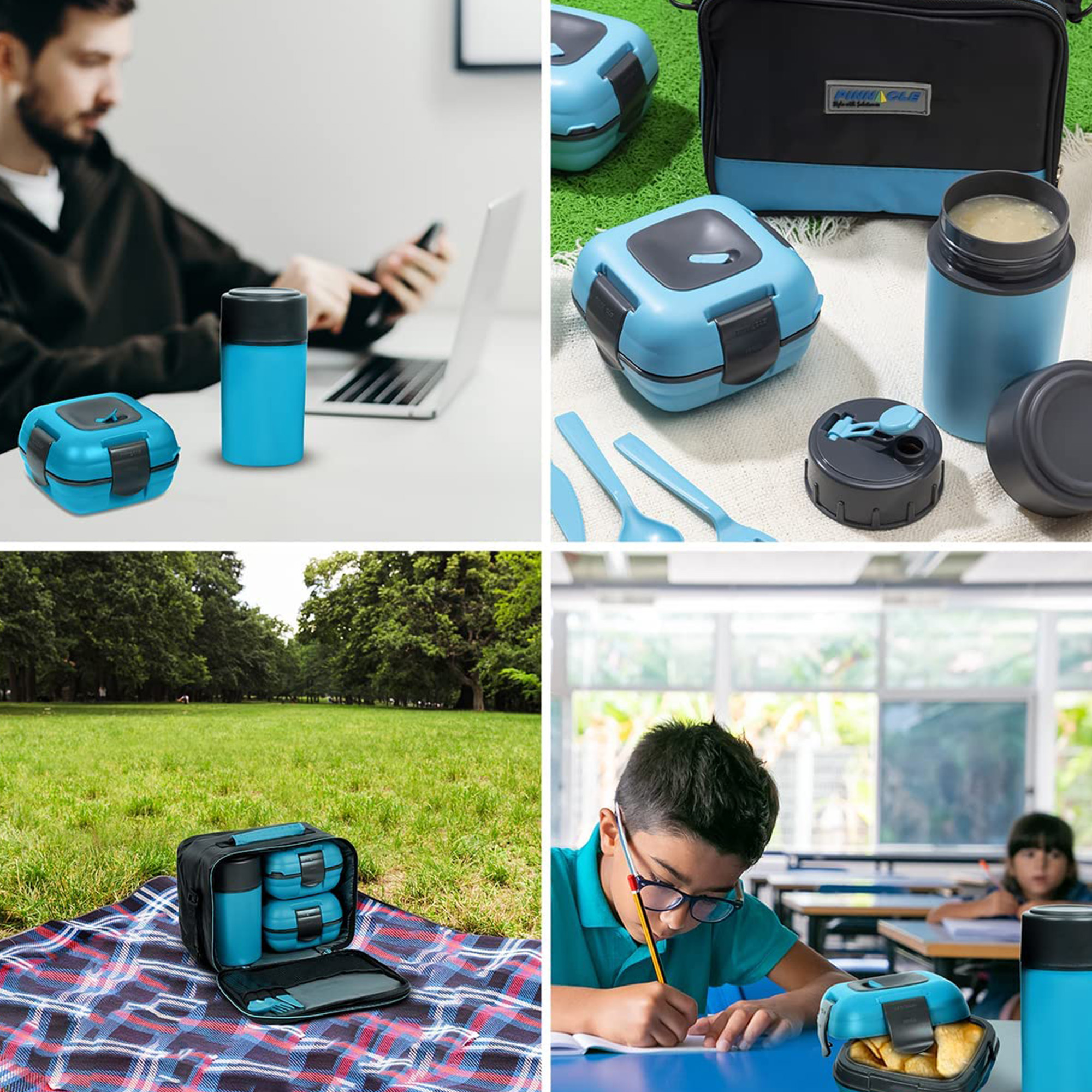 Pinnacle Thermoware Thermal Lunch Box Set Lunch Containers for Adults & Kids, Blue - image 4 of 9