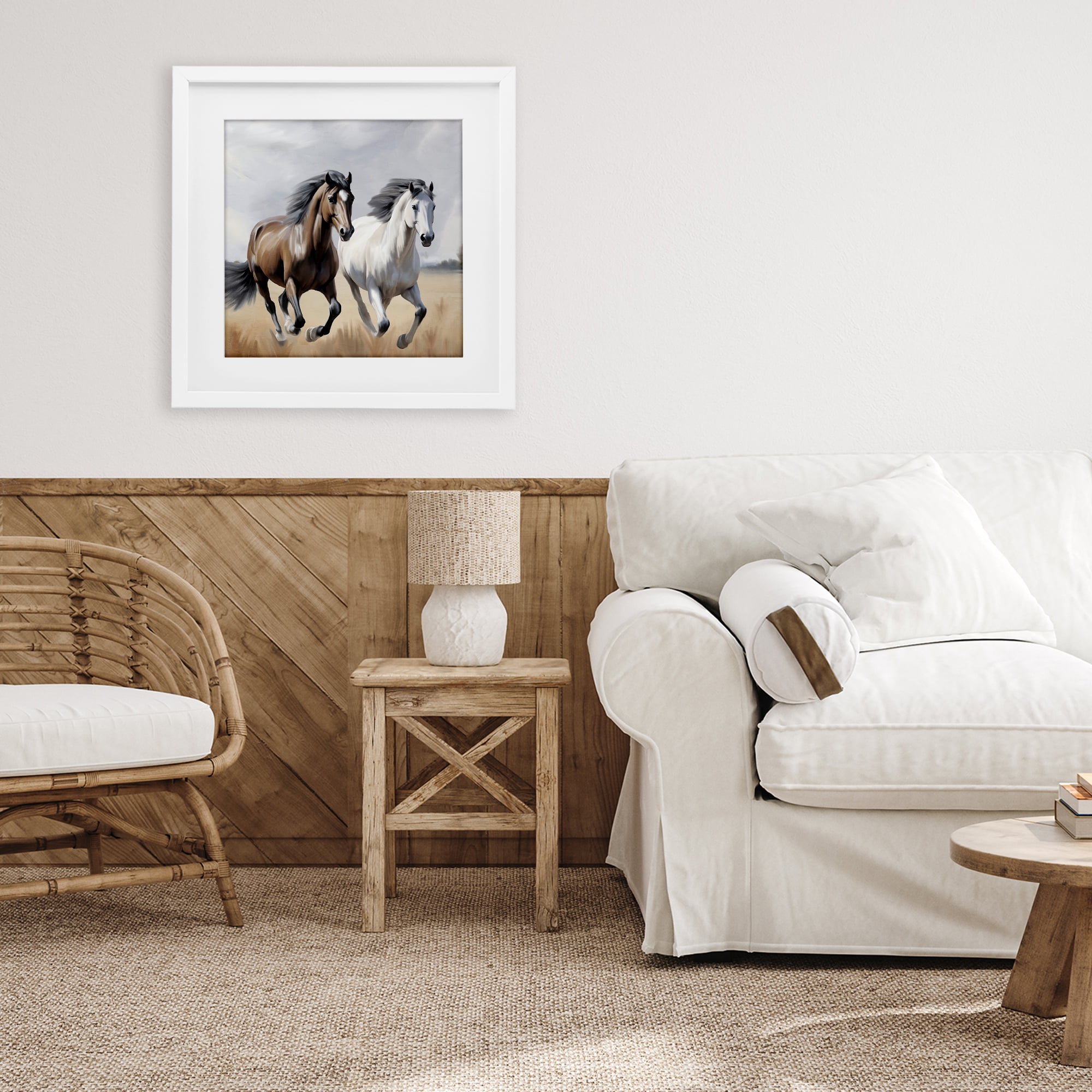 Stupell Industries Wild Run Twin Horses White Framed Print Under Glass, design by Kim Allen