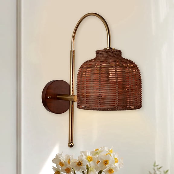 Bohemian Ratten Curvy Pendant Light, arching metal arm, Island Kitchen Lights , Contemporary Lights for Dining Room