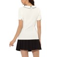 thumbnail image 3 of MODA NOVA Juniors' 2023 Peter Pan Collar Contrast Trim Puff Short Sleeve Summer Blouse Tops White XL, 3 of 4
