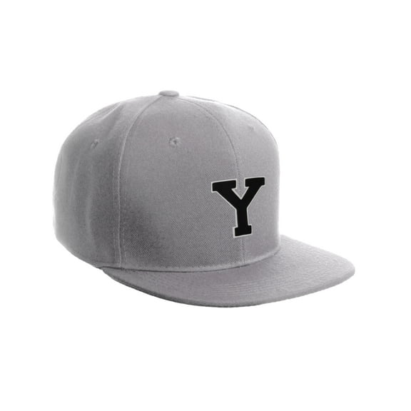 Classic Snapback Hat Custom A to Z Initial Letters, Light Grey Cap White Black Letter Initial Y