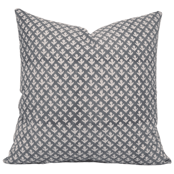 Fabdivine Block Print Throw Pillow Cover, 14x14 Inch Pure Cotton Decorative Cushion Cover, Floral Print Boho Design Blue Pillow Cover for Sofa and Couch