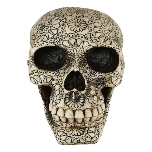 Ebros 8"Long Large Floral Gothic Tattoo Human Skull Decorative Figurine