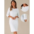 thumbnail image 2 of DARING DIVA Women's 3/4 Sleeve Work Pencil Midi Dresses M White, 2 of 6