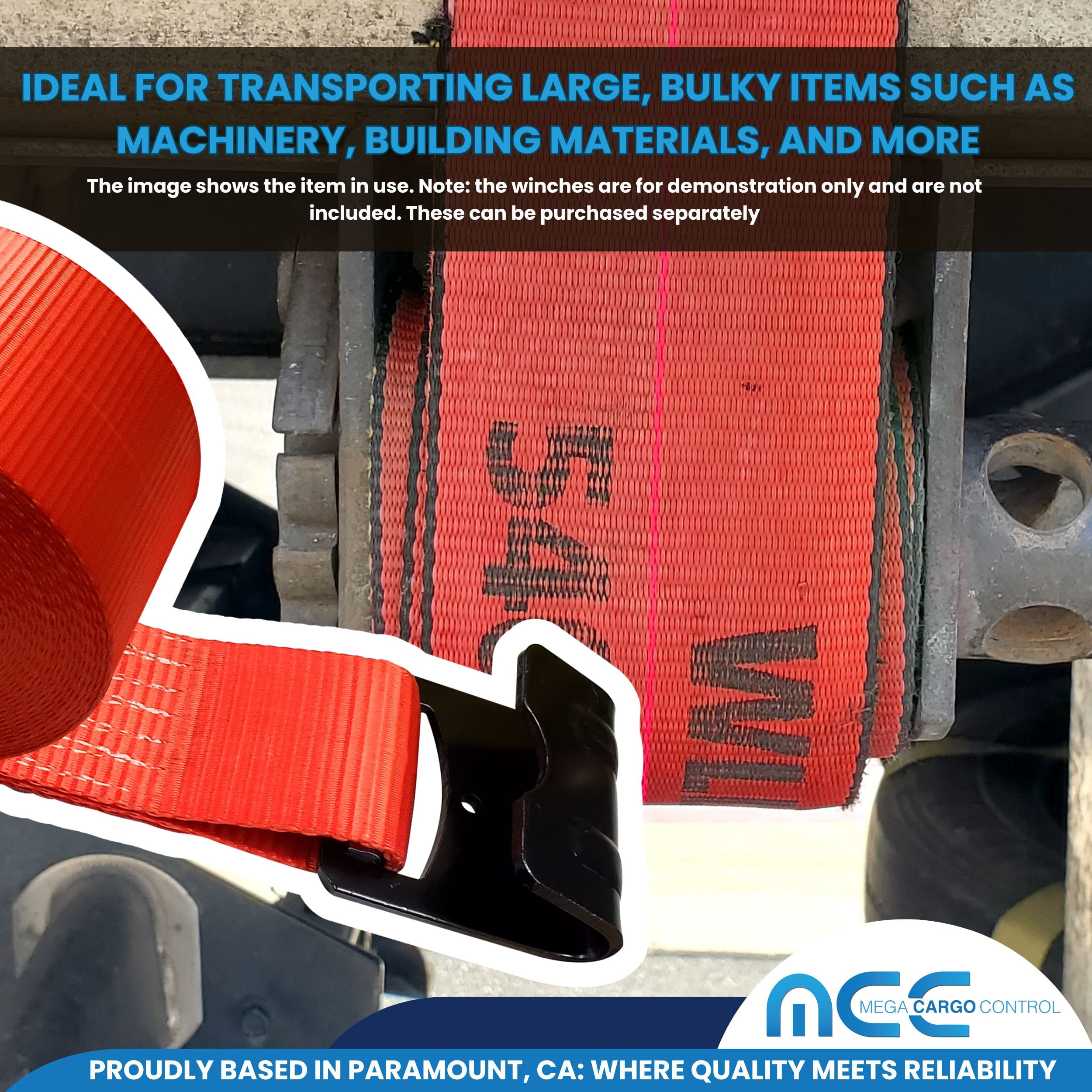 Mega Cargo Control Winch Tie Down Strap Heavy Duty Black Flat Hook 5-pack 4" x 40' Red