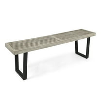 GDF Studio Joa Outdoor Acacia Wood Dining Bench, Brushed Light Gray and Black