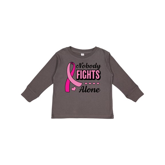 Inktastic Breast Cancer Awareness Nobody Fights Alone Pink Ribbon Boys or Girls Long Sleeve Toddler T-Shirt