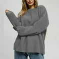 thumbnail image 4 of Women's Cable Knit Sweater Oversized Crew neck Long Lantern Sleeve Pullover Top for Fall & Winter Gray L, 4 of 5