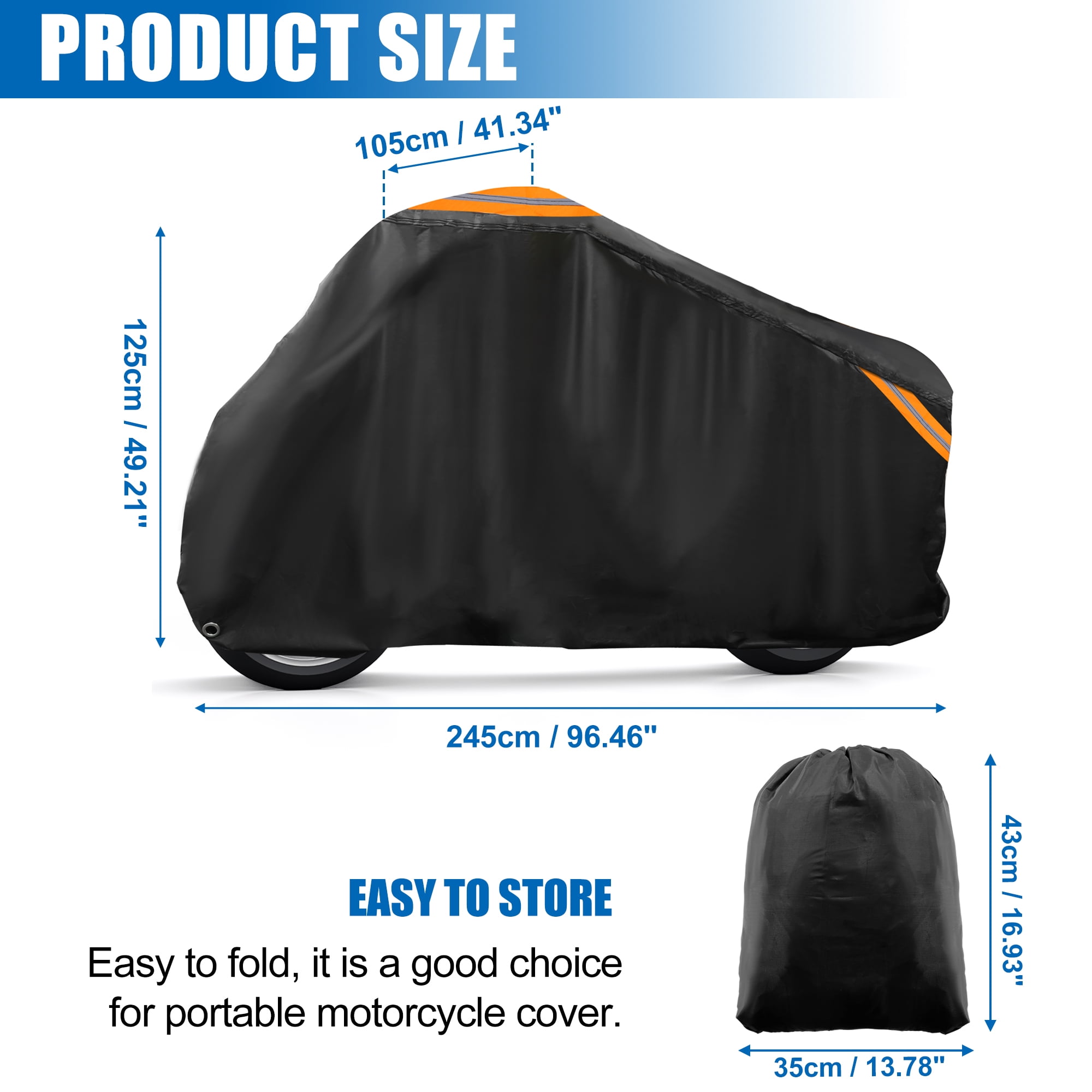 96.46" Length Motorcycle Cover Motorbike Cover Universal Waterproof Outdoor Rain Dust Sun Protection