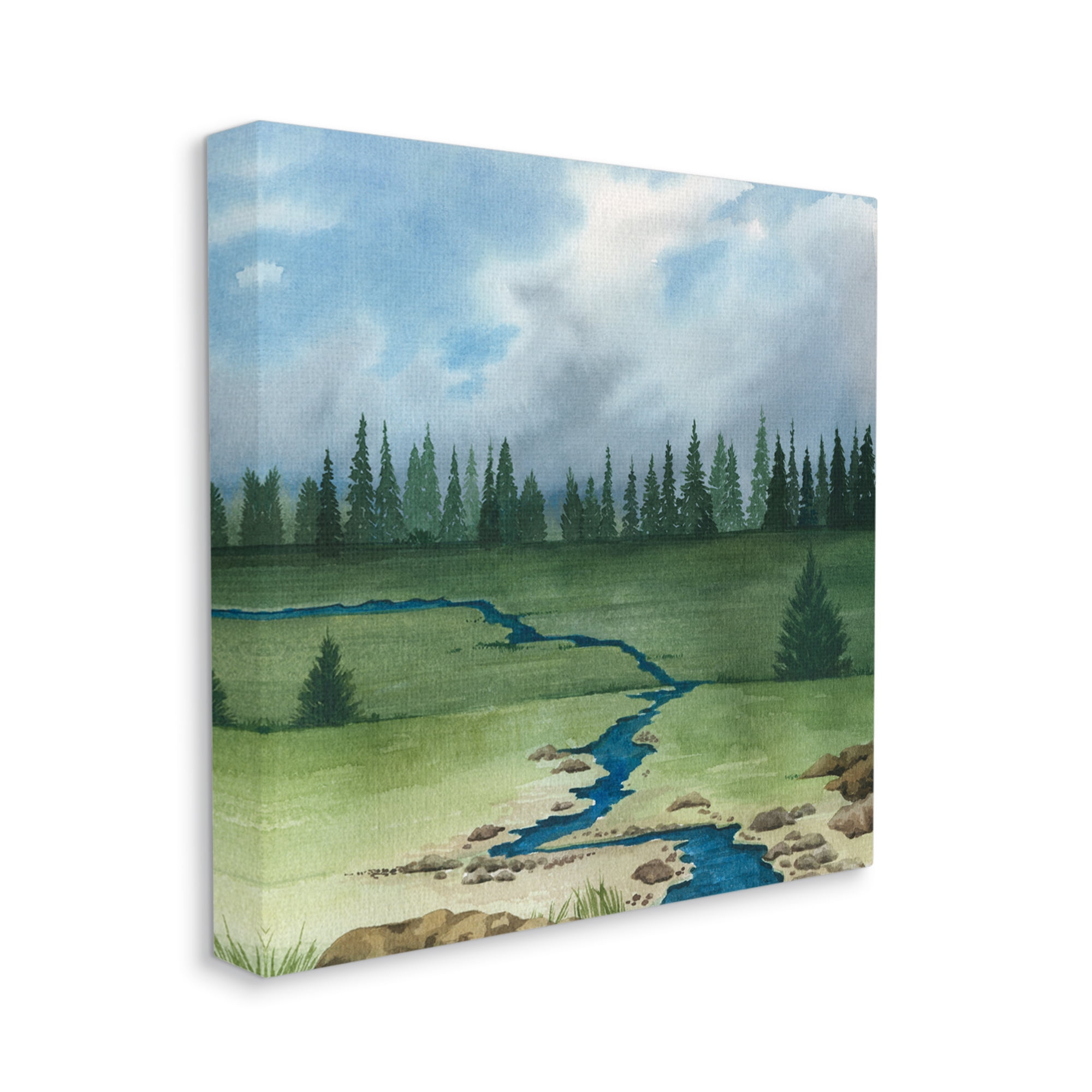 Stupell Rural Stream Flowing Countryside Landscape Painting Gallery Wrapped Canvas Print Wall Art