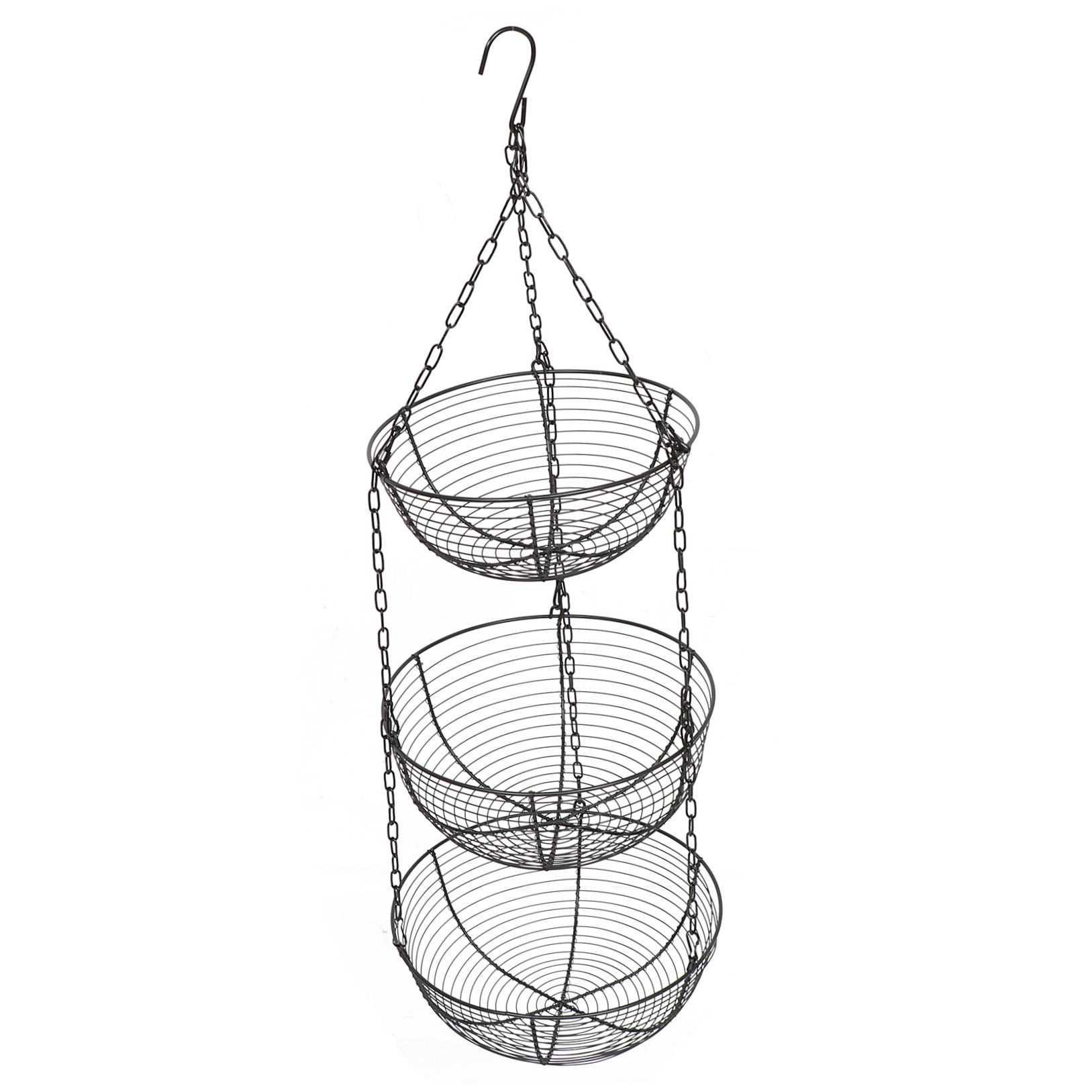 FONDOTIN 3-Tier Iron Art Hanging Basket, Black Metal Wall Mount Storage Organizer for Kitchen and Home