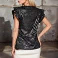 thumbnail image 4 of TARIENDY Womens Sequin Shirts Elegant Ruffled Short Sleeve Party Tops Fashion Sparkly Glitter Shirt Loose Fit V Neck Tunic Tops Black L, 4 of 9