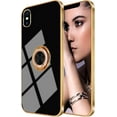 thumbnail image 2 of for Black iPhone X/Xs Case for Women Ring Holder, 360 TPU Rotation Kickstand Rings Cases with Stand Glitter Plating Rose Gold Edge Work with Magnetic Mount Slim Sleek Luxury Case Girly, 2 of 14