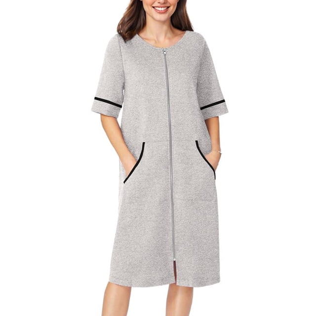 Chubasquero Robe Ekouaer para mujer, manga corta, con cremallera, color gris