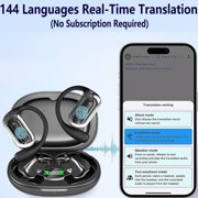 AI Translation Earbuds Real-Time 144-Language Translator Open Ear Wireless Earbuds for Travel Business and Language Learning-Black