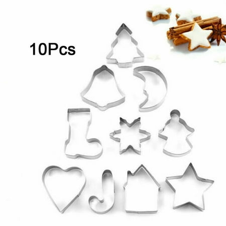 

Christmas Metal Cookie Cutters Set Star Tree Bell Angel Candy Cane Biscuit(10pcs )