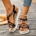 thumbnail image 3 of Dakaela Womens Wedge Sandals Comfortable Wide Width Platform Casual Espadrilles Open Toe Orthopedic Jeweled Beaded Slip on Walking Shoes Size 6-11 Black, 3 of 6
