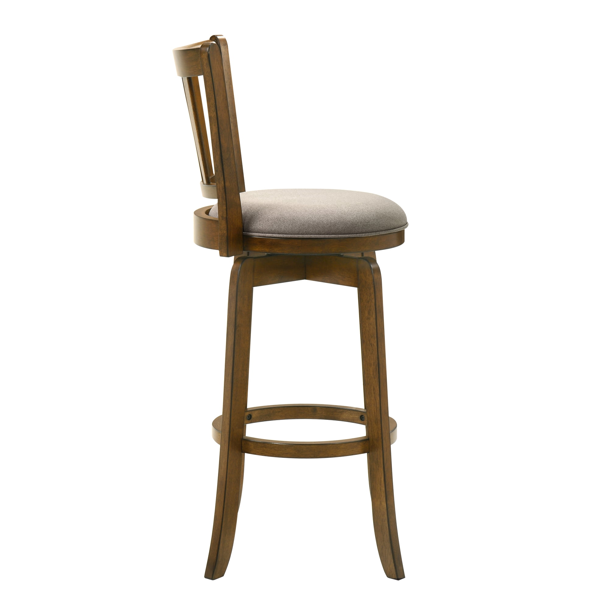 Wren Modern Farmhouse Swivel Wood Bar Height Kitchen Bar Stool in Sepia Brown Finish with Static Gray Fabric Upholstered Seat - Set of 2