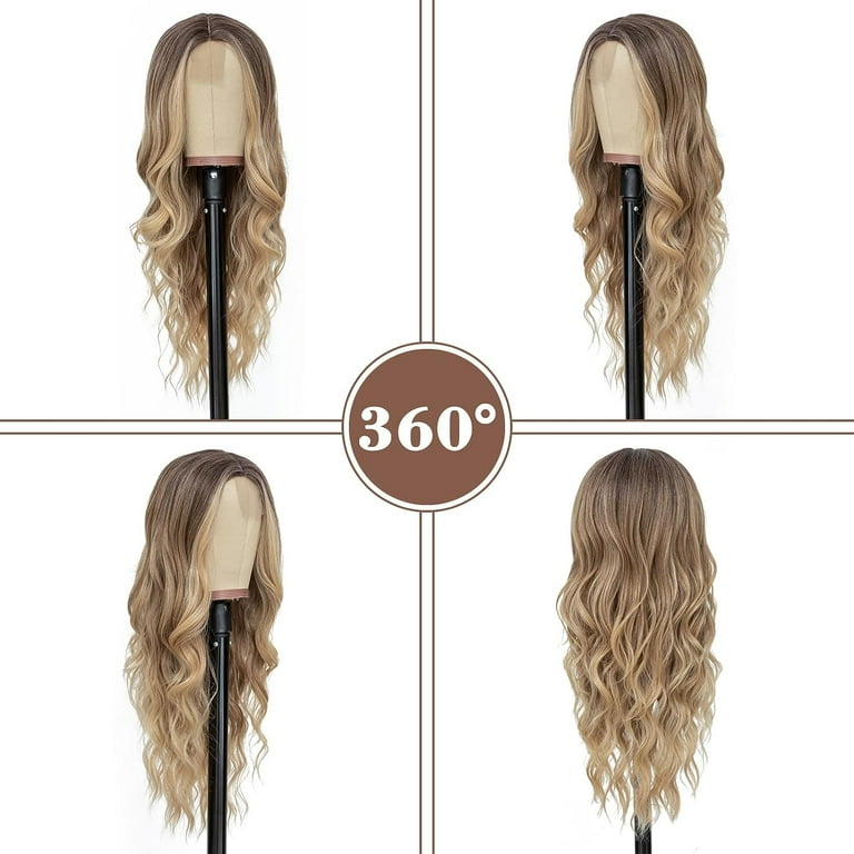 Long Wavy Blonde, colorful peekaboo Human top Hair blend Middle Parting Daily Wig