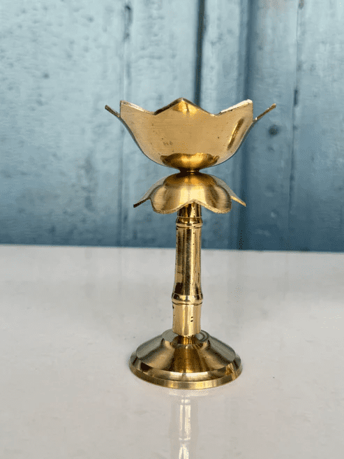 NamasteHimlayas Brass Lotus Oil Lamp Set of 2 – Traditional Diya for Meditation & Home Altar