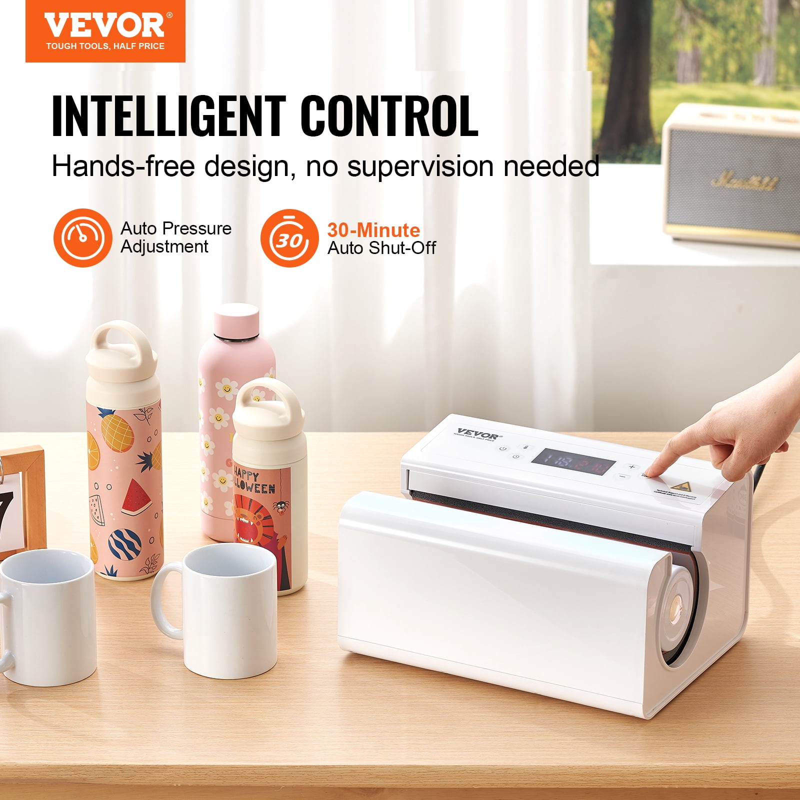 VEVOR Auto Tumbler Heat Press Machine, Mug Heat Press for 11-30oz Sublimation Tumblers, Heat Up Fast and Even, Tumbler Press with Tape and Glove, Temp and Time Setting, for Tumblers, Mugs, White