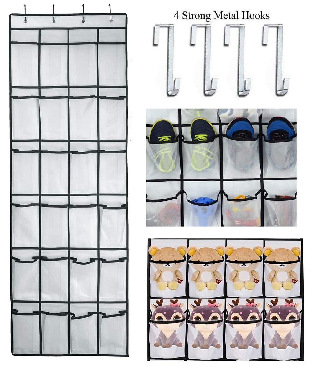 Over the Door Shoe Organizer 24 Breathable Mesh Pockets Hanging Shoe Organizerwith 4 Steel