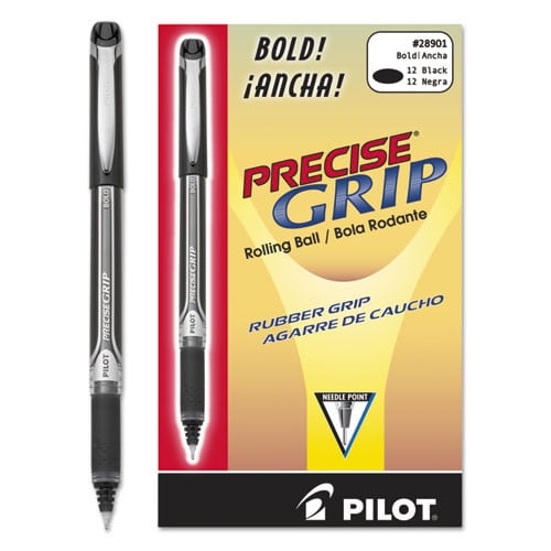 Pilot 28901 Precise Grip Roller Ball Pen, Stick, Bold 1 Mm, Black Ink, Black Barrel