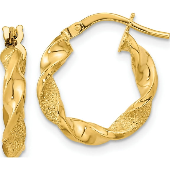 14K Yellow Gold Polished And Textured Twisted Hoop Earrings (17 X 16) Made In Italy tf2125