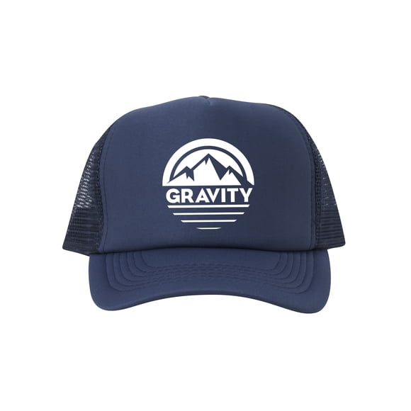 Mountain Stripe Logo Adjustable Mesh Trucker Hat - White - Navy