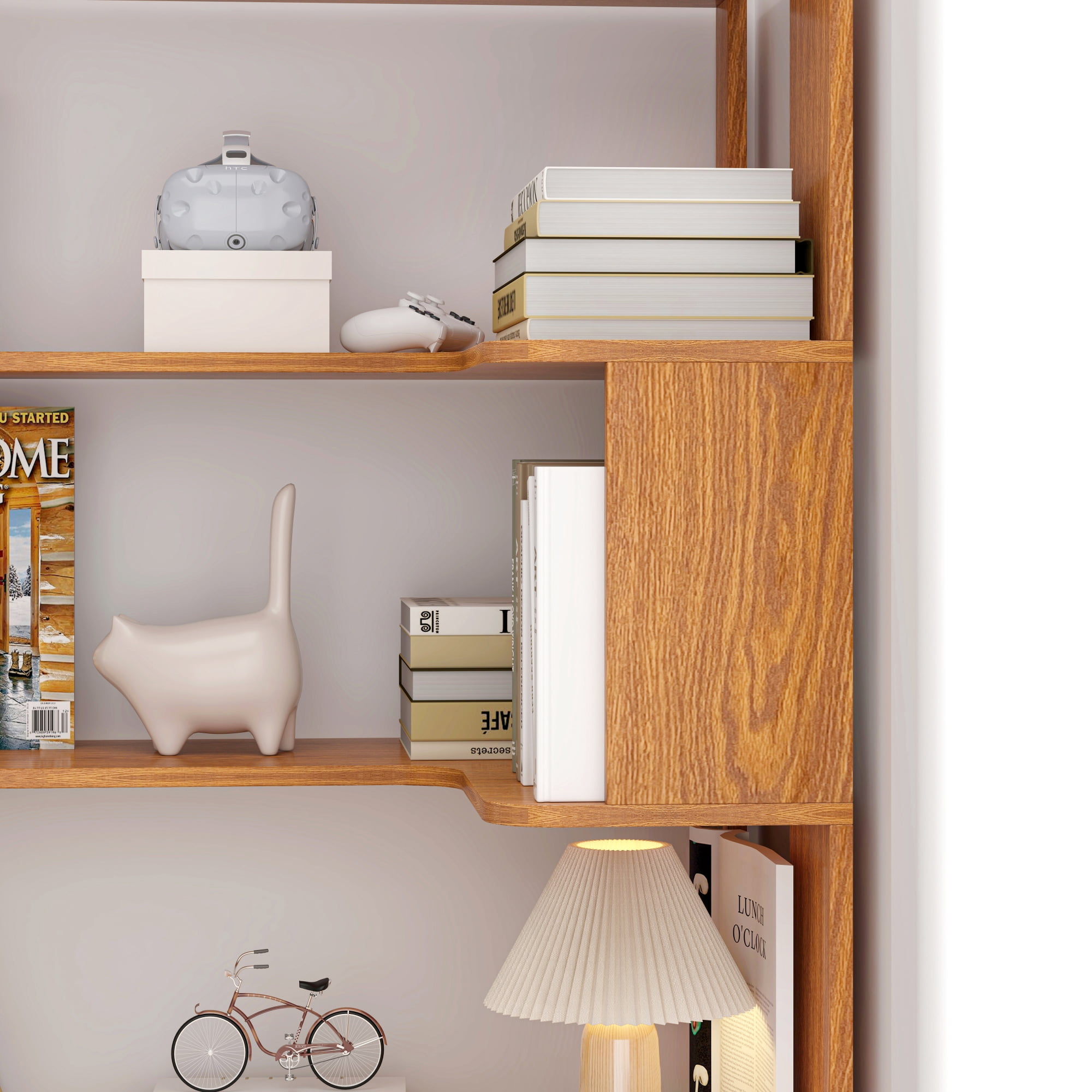 Leumius 5 Tier Freestanding Bookshelf,Wooden L-Shaped Corner Bookcase with Anti-drop Panel and Anti Tipping Device, Display shelf Open Storage,Dark Oak
