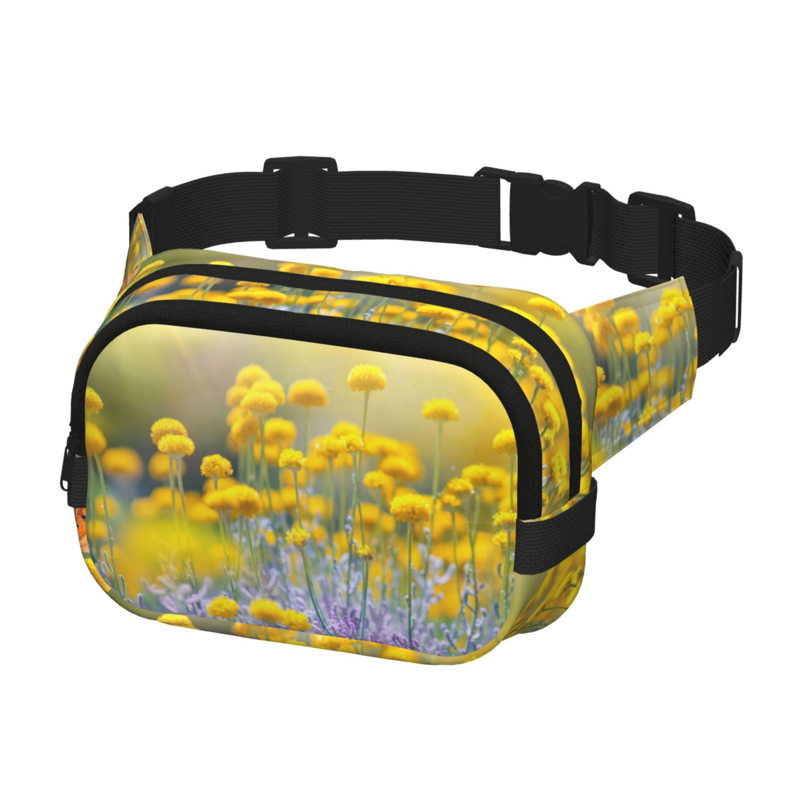 Picia Flowers And Butterflies Print Square Double-Layer Waist Bag Mini Adjustable Waist Belt Bag Exercise Running Travel Hiking