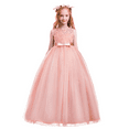 thumbnail image 5 of IBTOM CASTLE Little Big Girls Vintage Lace Junior Bridesmaid Dress Floor Length Dance Ball Pageant Maxi Gown for Party Wedding 4-5 Years Pink Coral, 5 of 8