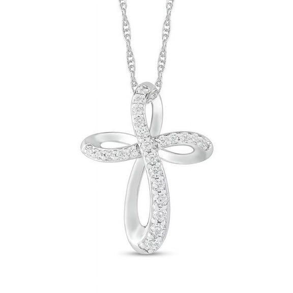0.40 Ct Round Cut Genuine Diamond Beautiful Loop Cross Necklace for Women Solid 14K White Gold With 18 inches chain