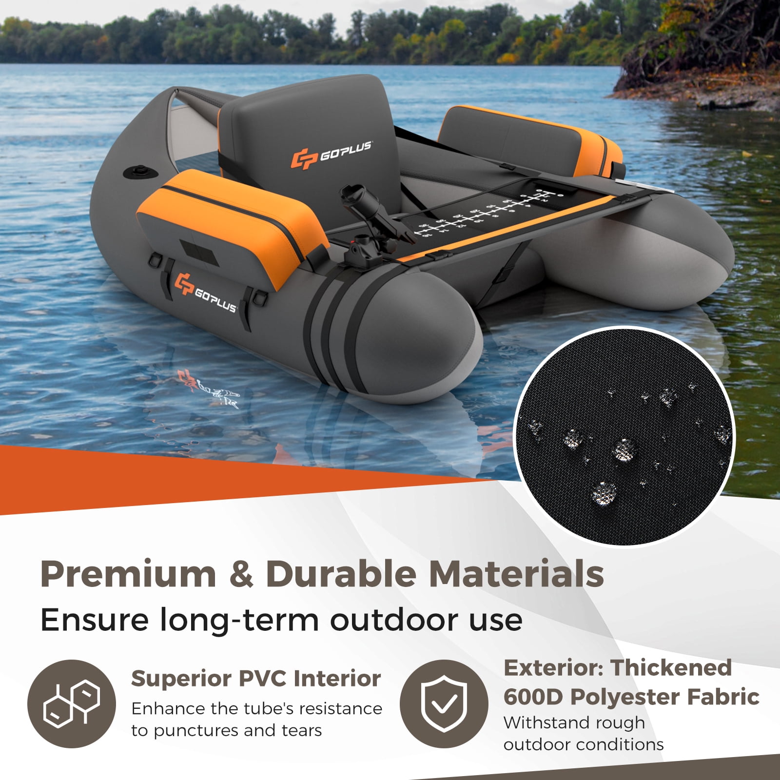 Goplus Inflatable Fishing Float Tube w/Pump & Storage Pockets