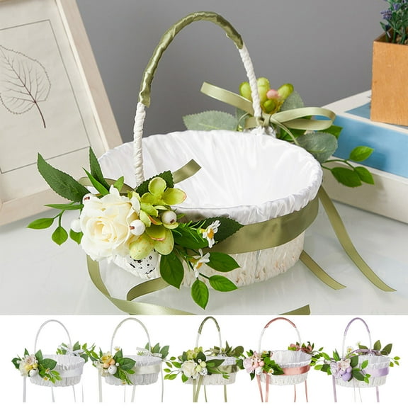 Sruoe Rattan Easter Basket with Handle, Easter Eggs Candy Basket Wedding Flower Girl Baskets for Home Garden Decor, Bunny Basket for Organizing Flowers Storage Easter Egg Hunt