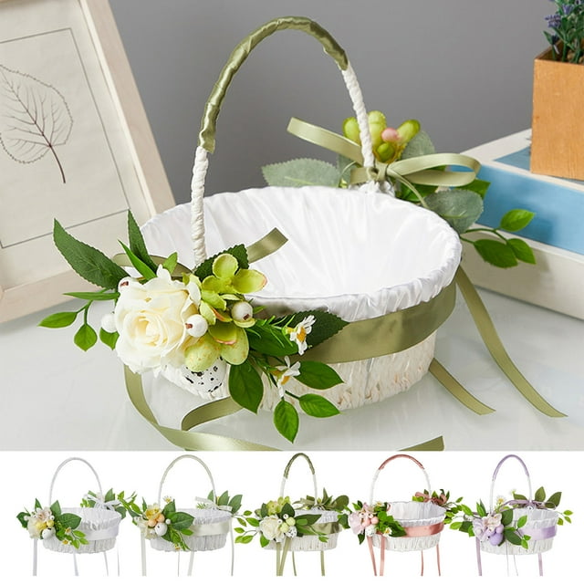 Uscallm 4Pcs Easter Flower Basket for Wedding Decorations, Portable Cloth Flower Basket with Handle, Simulation Decorative Flower Basket for Home Decor, Western Wedding Flower Basket