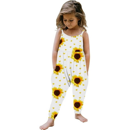 

DOSUKRAI Toddler Baby Girls Romper Sleeveless Jumpsuit Summer Clothes Strap One Piece Floral Print Playsuit Outfits Clothes 1-6T Deals of the Day Clearance White 4 Years