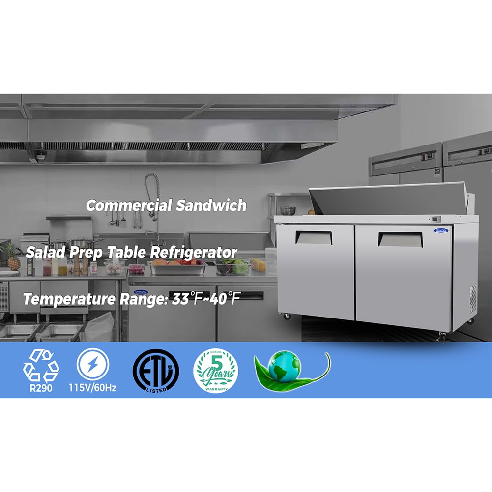 Yesurprise Commercial Refrigerator, Sandwich Prep Table with Adjustable Shelf Brackets, Automatic Defrosting Function, Food Pans, Detachable Cutting Board Salad Refrigerator