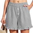 thumbnail image 2 of CHGBMOK Womens Linen Striped Shorts Ruffle Casual Athletic Shorts Comfy Short Pants with Pockets Summer Beach Vacation Outfits, 2 of 6