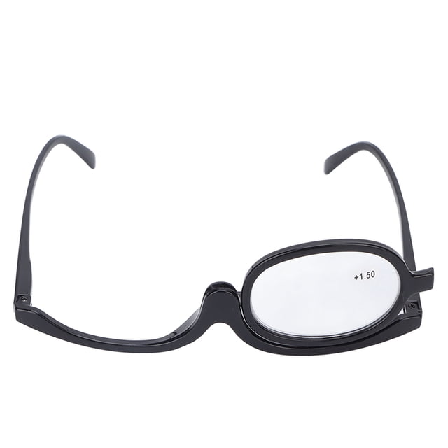Gafas de maquillaje con aumento y lentes abatibles, de moda, de una sola cara, color negro (+1,50)