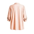 thumbnail image 5 of Sokhug Womens Cotton Linen Striped 3/4 Sleeve Stand Collar Button Down Breathable Casual Daily Tunic Blouse Tops, 5 of 7